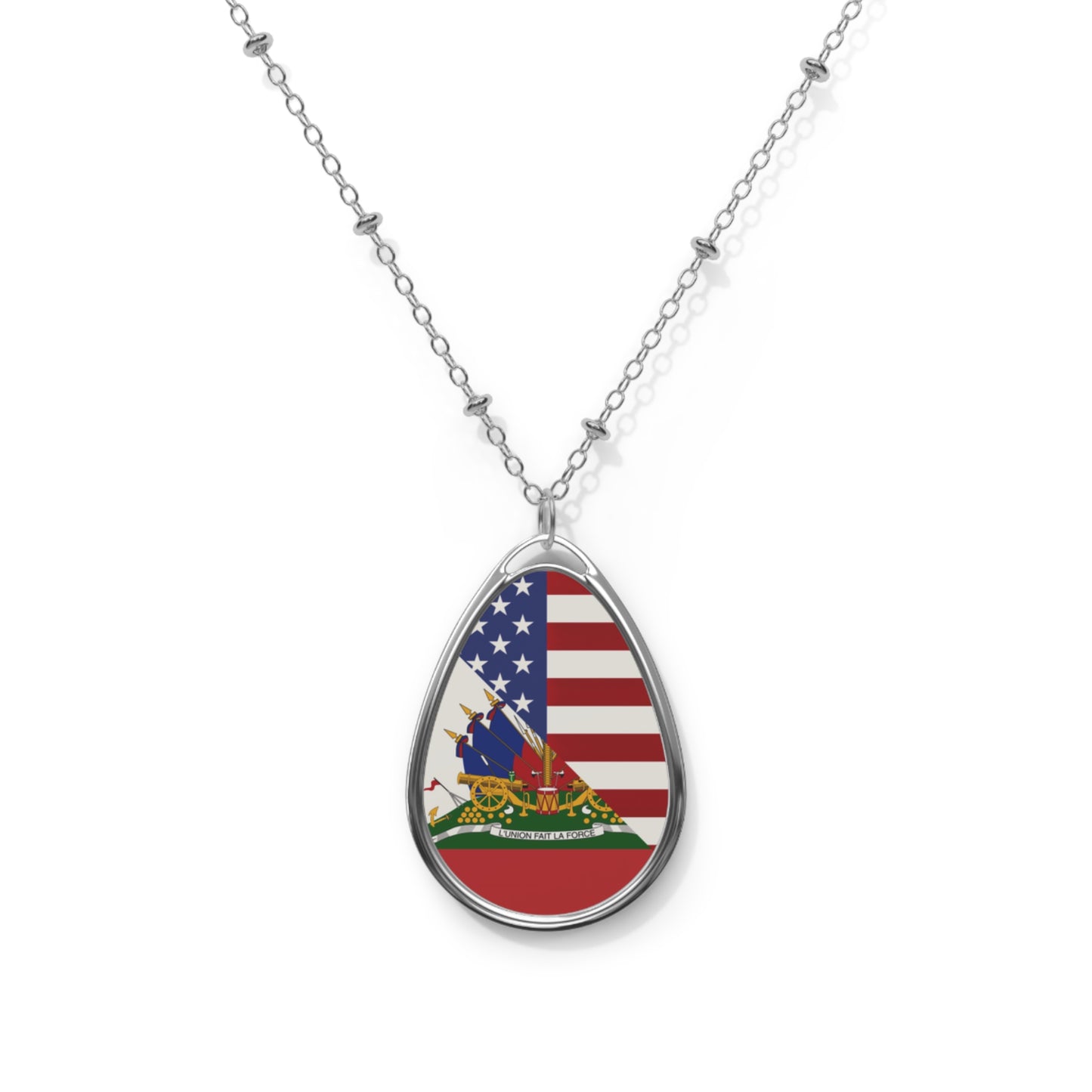 Haiti America Flag | Half Haitian American Flag Ayiti Oval Necklace One Size