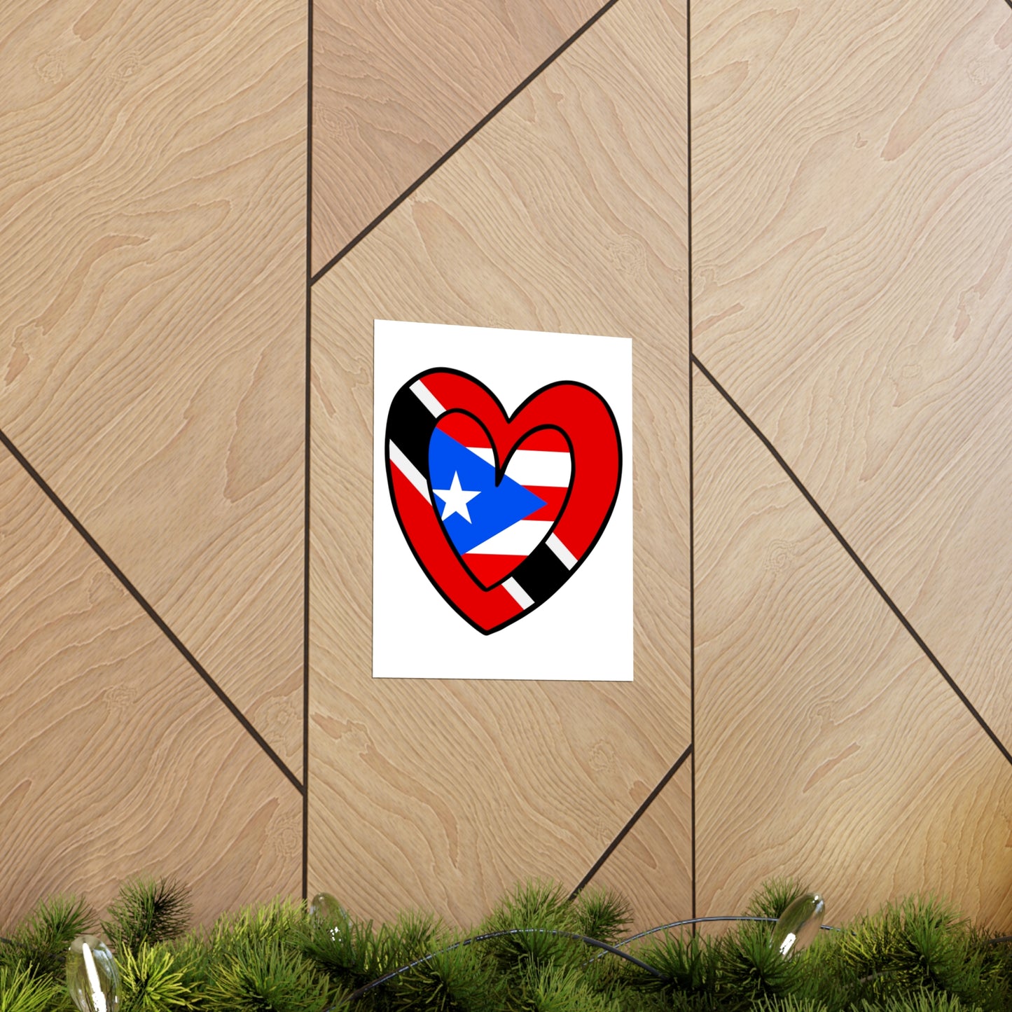 Puerto Rican Trini Heart Valentines Day Gift Half PR Trinidad Flag Premium Matte Poster