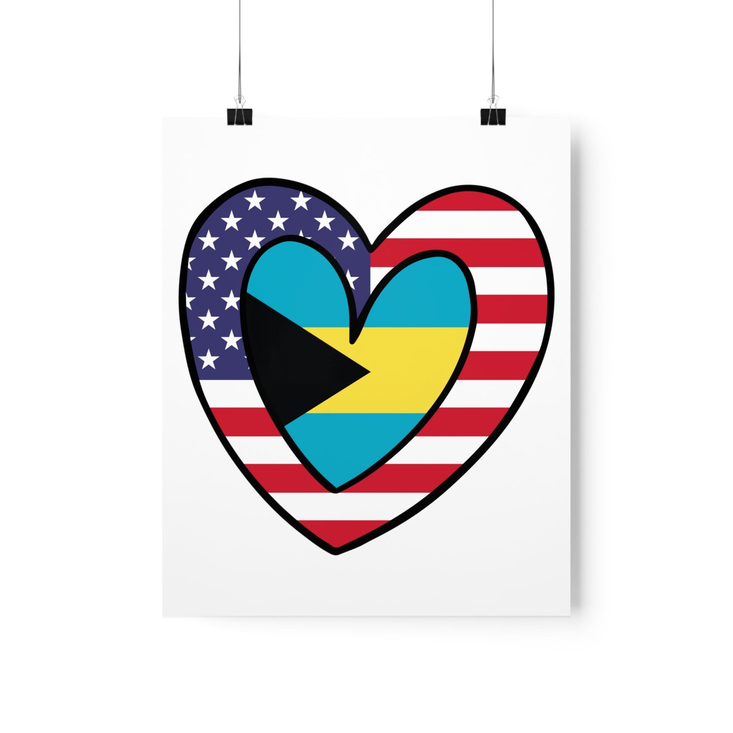 Bahamas American Heart Valentines Day Gift Half Bahamian USA Flag Premium Matte Poster