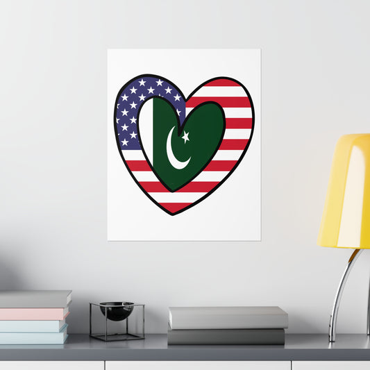 Pakistani American Heart Valentines Day Gift Half Pakistan USA Flag Premium Matte Poster