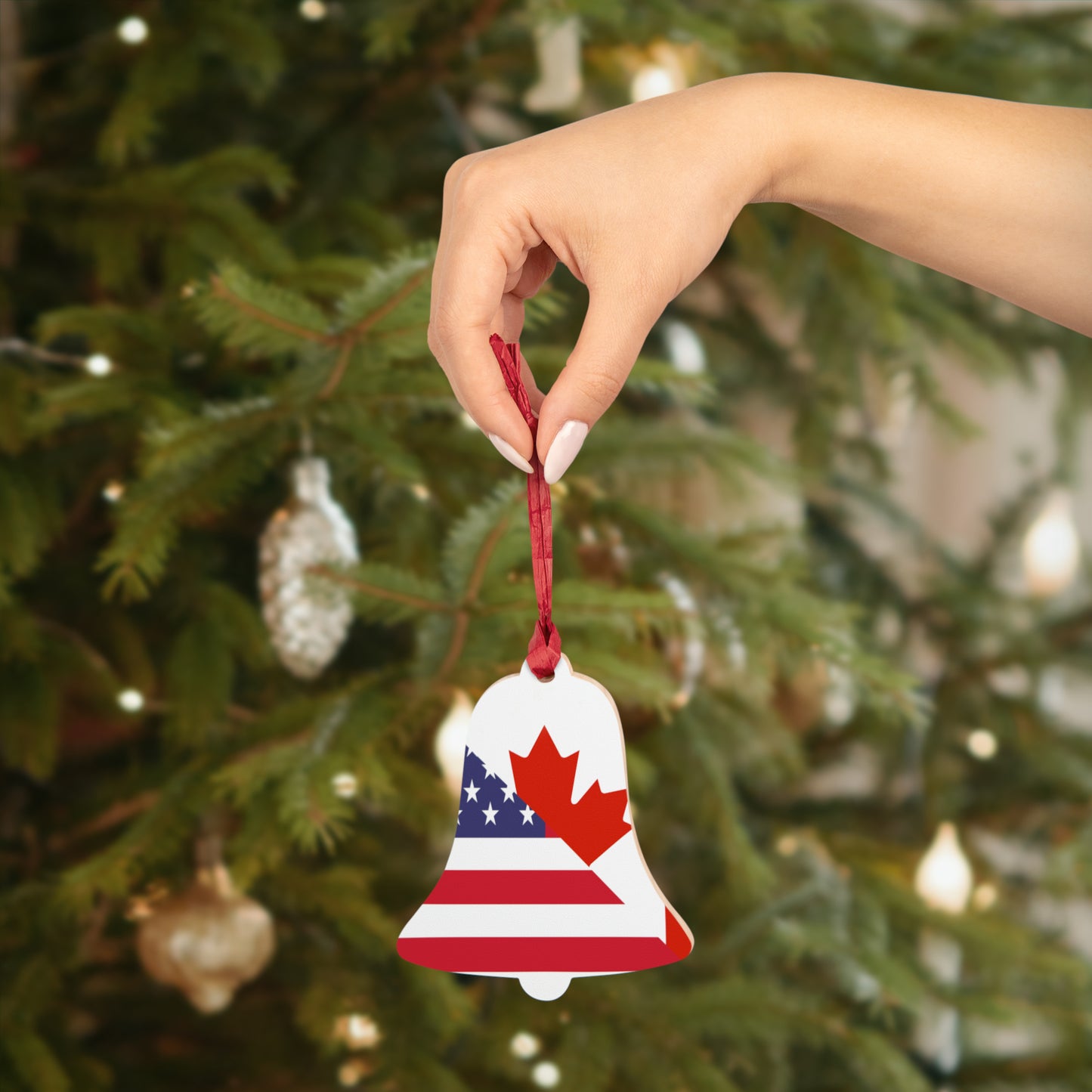 Canadian American Flag Canada USA Wooden Ornament