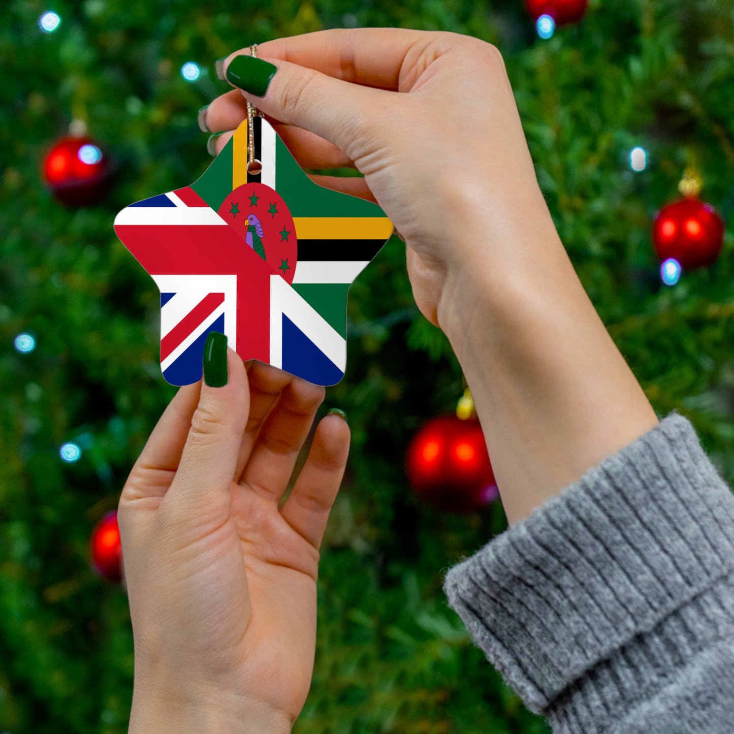 UK Union Jack Dominica Flag Half Dominican United Kingdom Ceramic Ornament | Christmas Tree Ornaments