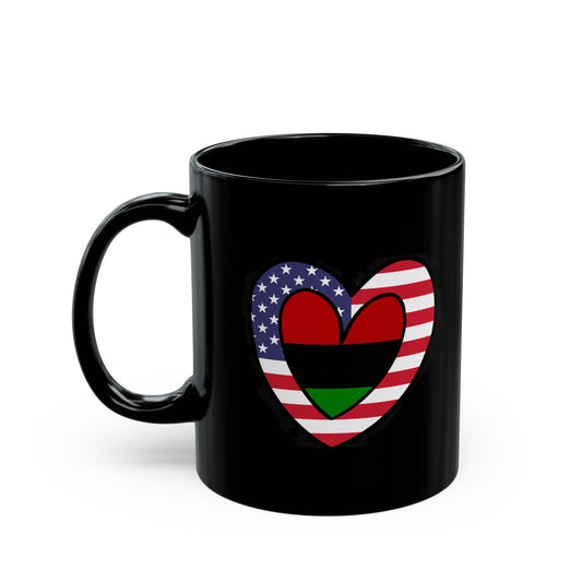 American Pan African Flag Inner Heart USA Black Black Mug (11oz, 15oz)