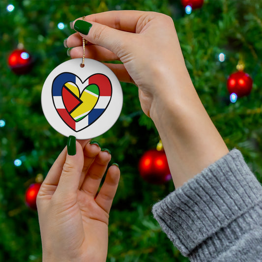 Dominican Republic Guyana Flag Heart Guyanese Ceramic Ornament | Christmas Tree Ornaments