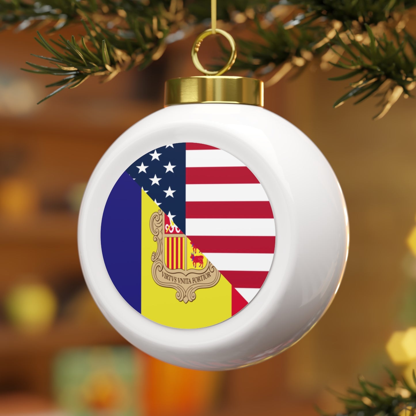 Andorra American Flag Andorran USA Christmas Tree Ball Ornament