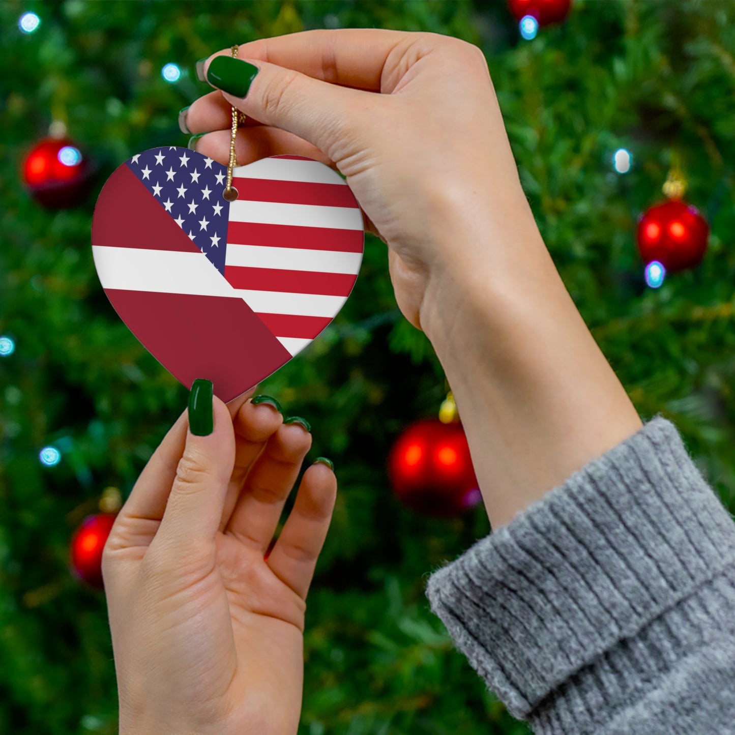 Latvian American Flag Latvia USA Ceramic Ornament | Christmas Tree Ornaments