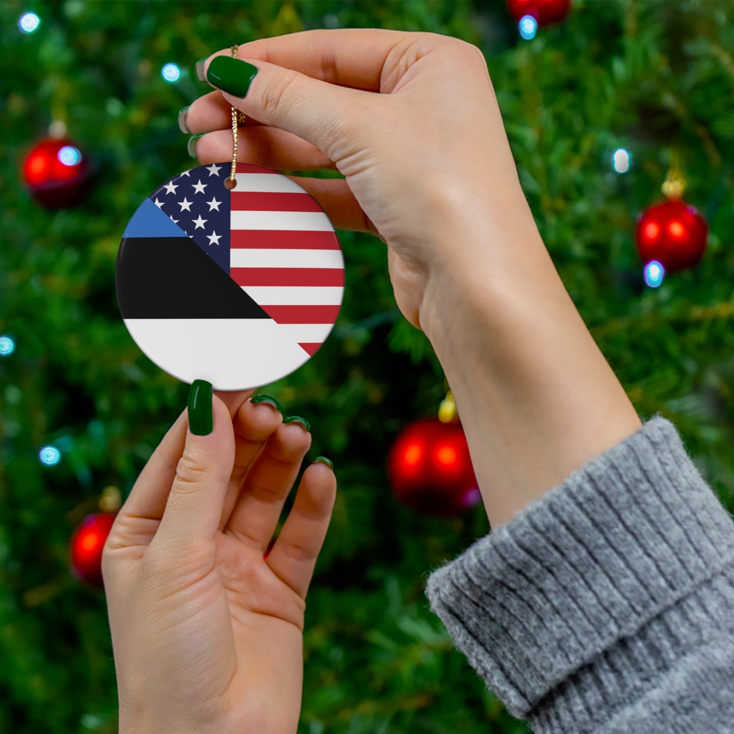 Estonian American Flag Estonia USA Ceramic Ornament | Christmas Tree Ornaments