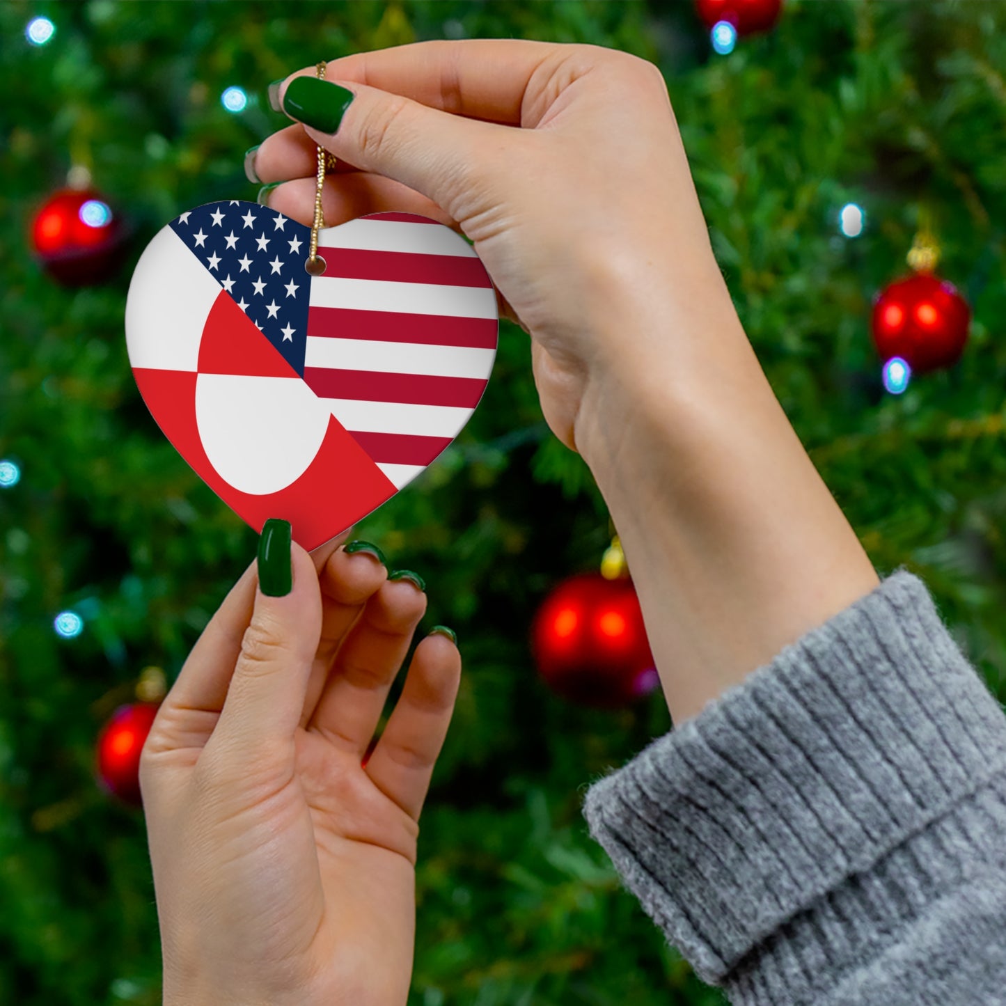 Greenland American Flag Half Greenlander USA Ceramic Ornament | Christmas Tree Ornaments