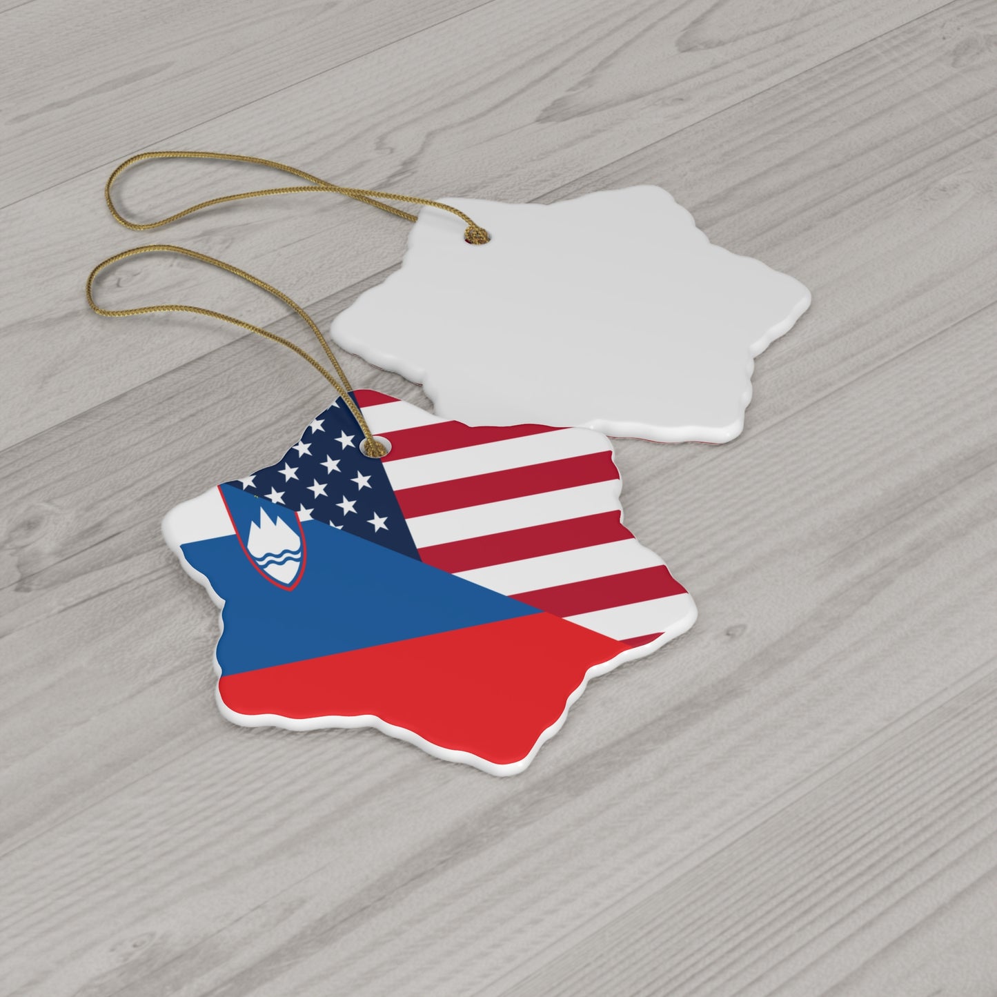 Slovenia American Flag Half Slovenian USA Ceramic Ornament | Christmas Tree Ornaments