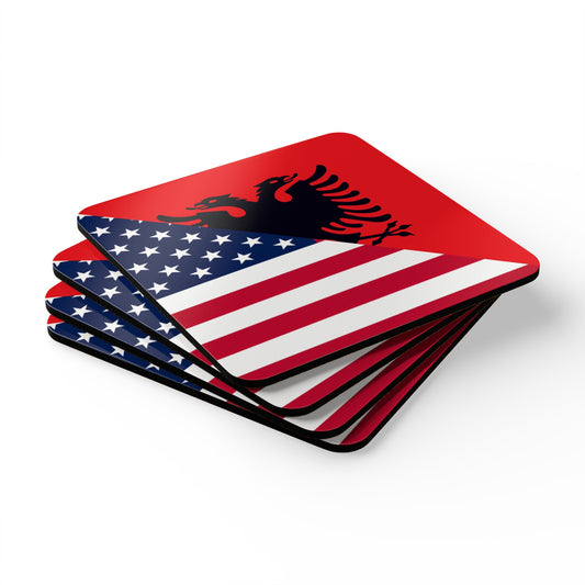 Albanian American Flag Albania USA Corkwood Coaster Set