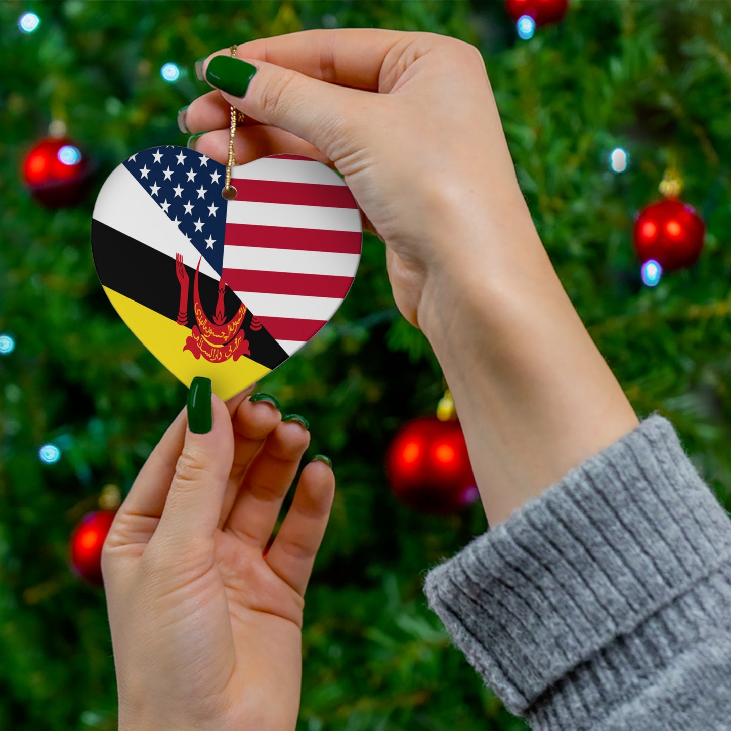 Brunei American Flag Half Bruneian USA Ceramic Ornament | Christmas Tree Ornaments