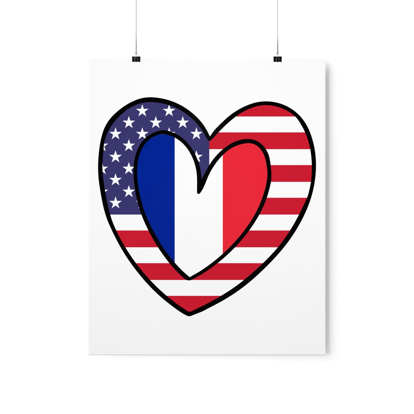 French American Heart Valentines Day Gift Half France USA Flag Premium Matte Poster