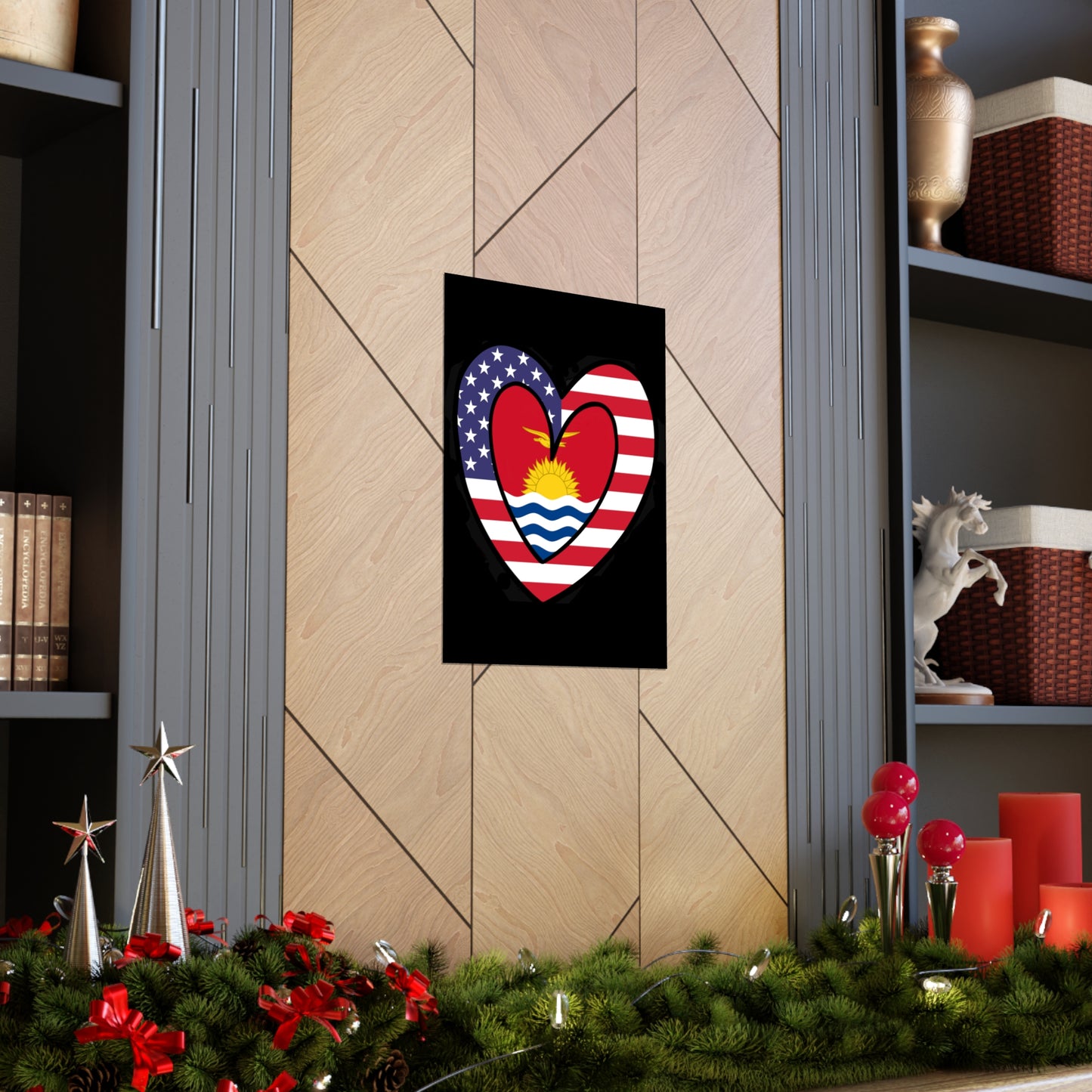 Kiribati American Heart Valentines Day Wedding Gift Half Micronesian USA Flag Premium Matte Poster