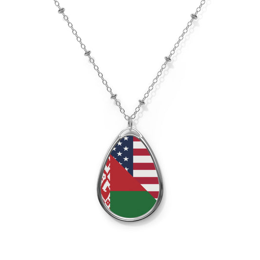 Belarus American Flag Half USA Oval Necklace One Size