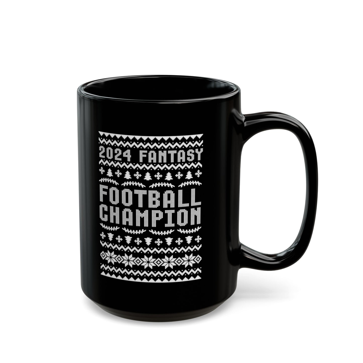 2024 Fantasy Football Champ Ugly Christmas Black Mug (11oz, 15oz)