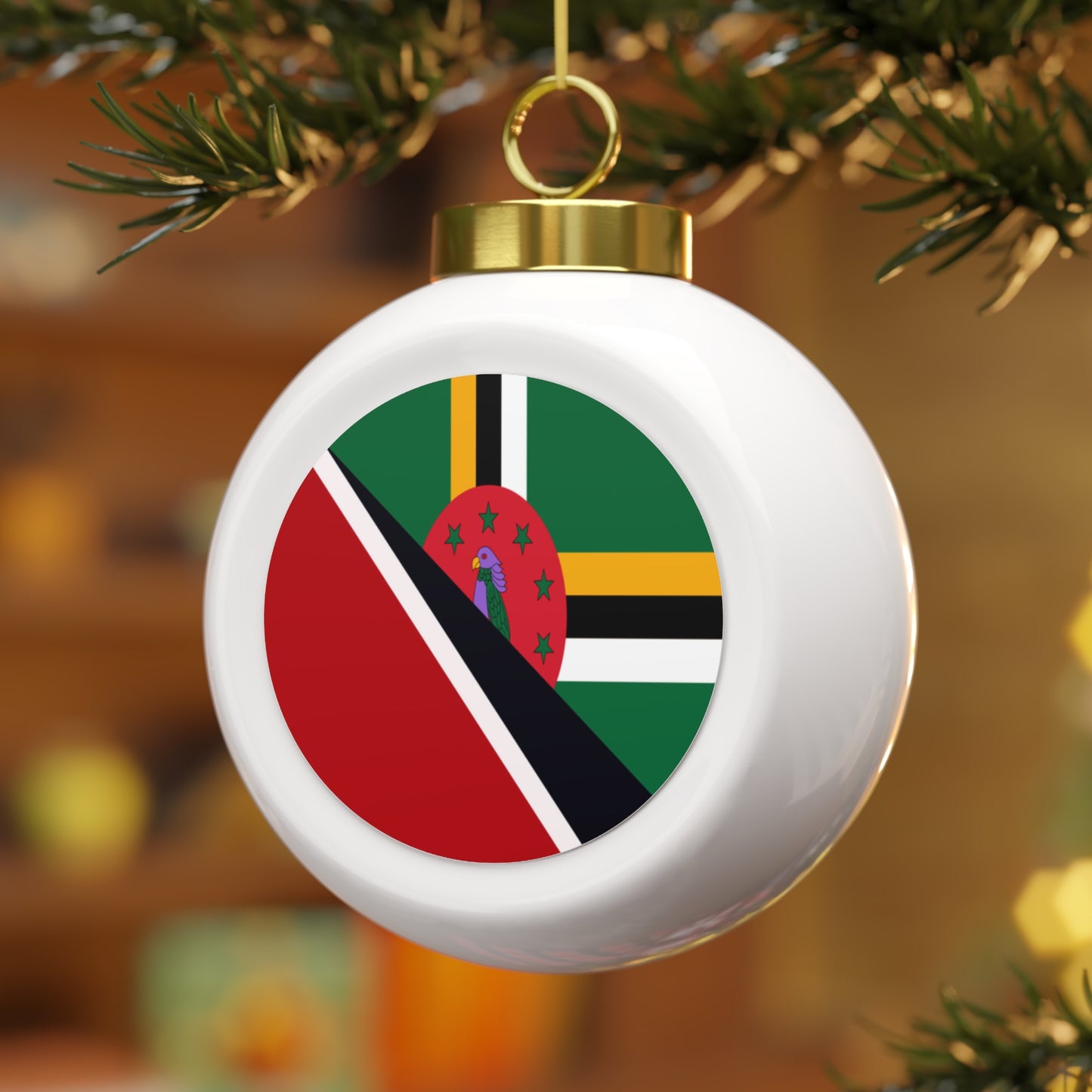 Trinidad Dominica Flag Trini Tobago Christmas Tree Ball Ornament