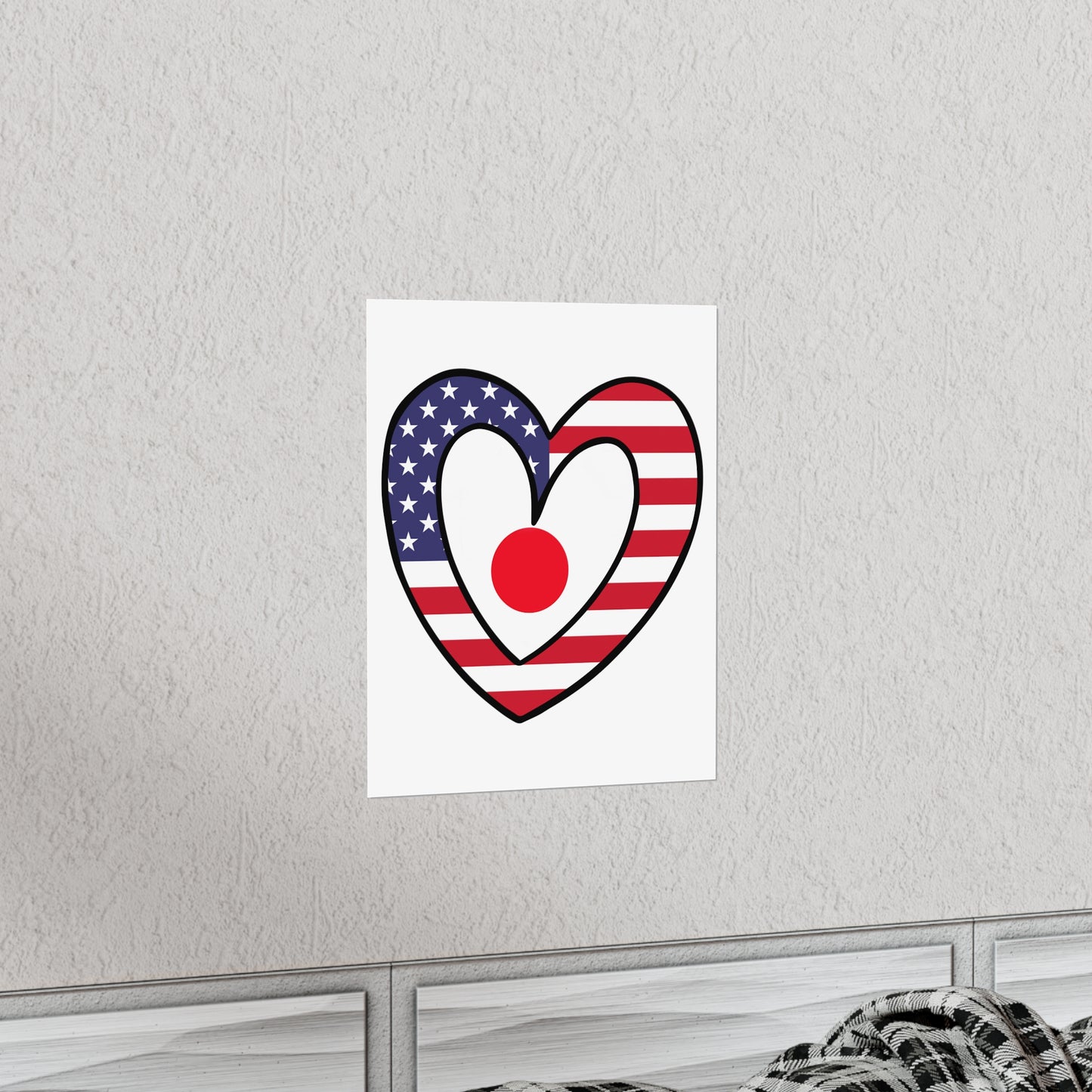 Japanese American Heart Valentines Day Gift Half Japan USA Flag Premium Matte Poster