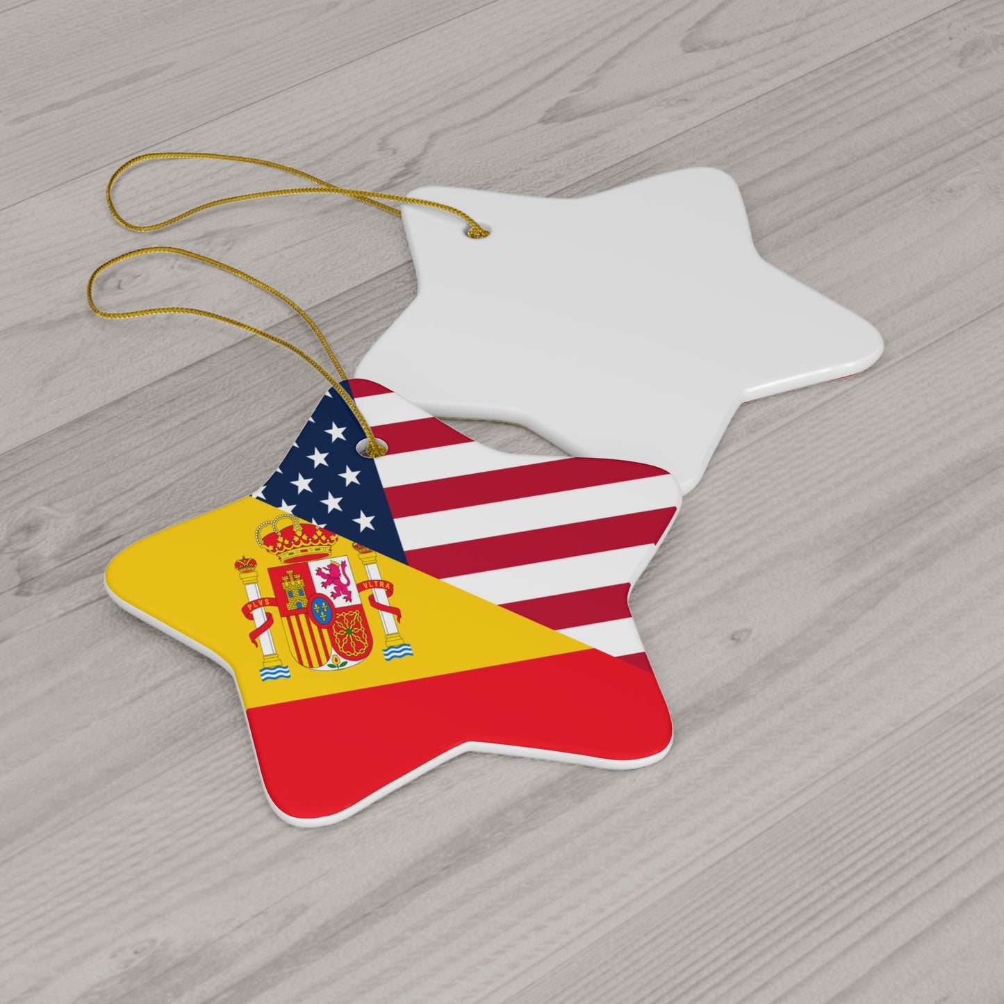 Spain American Flag Half Spanish USA Ceramic Ornament | Christmas Tree Ornaments