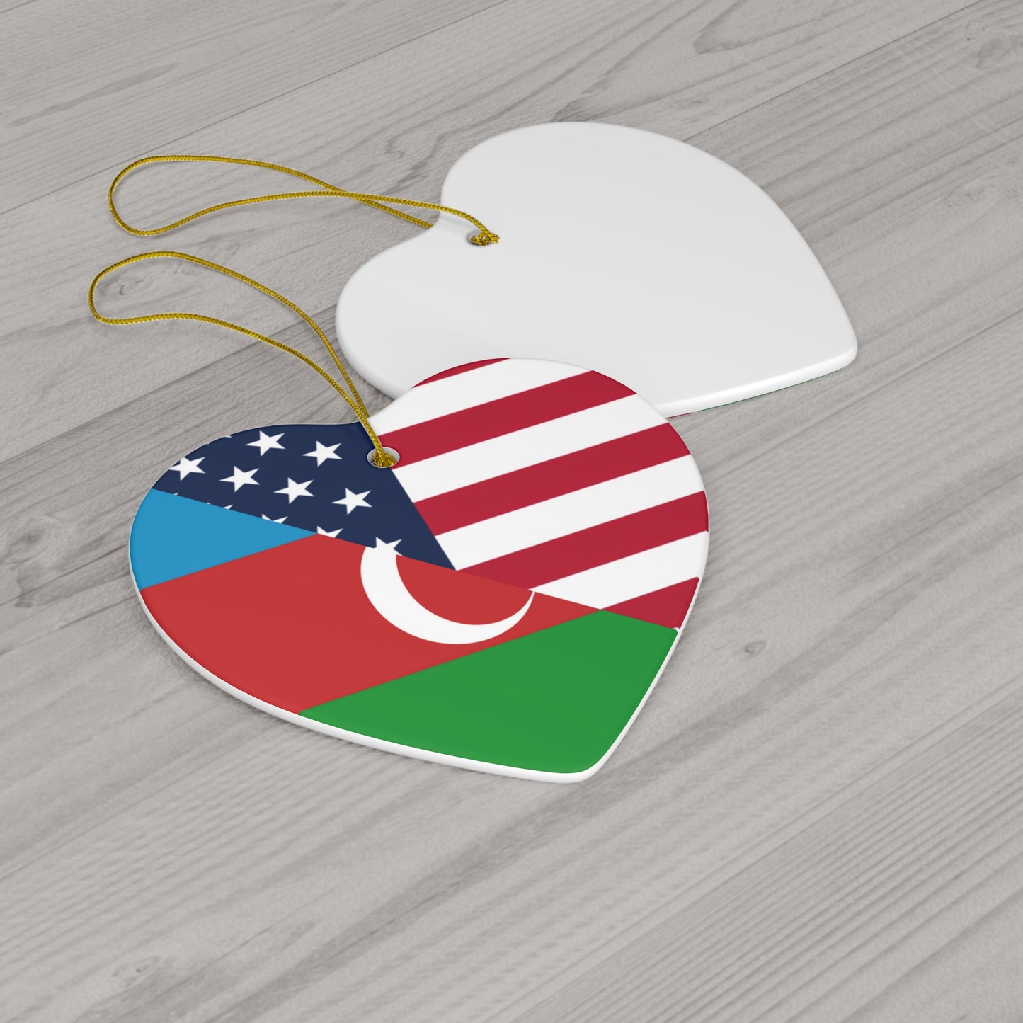 Azerbaijan American Flag USA Ceramic Ornament | Christmas Tree Ornaments