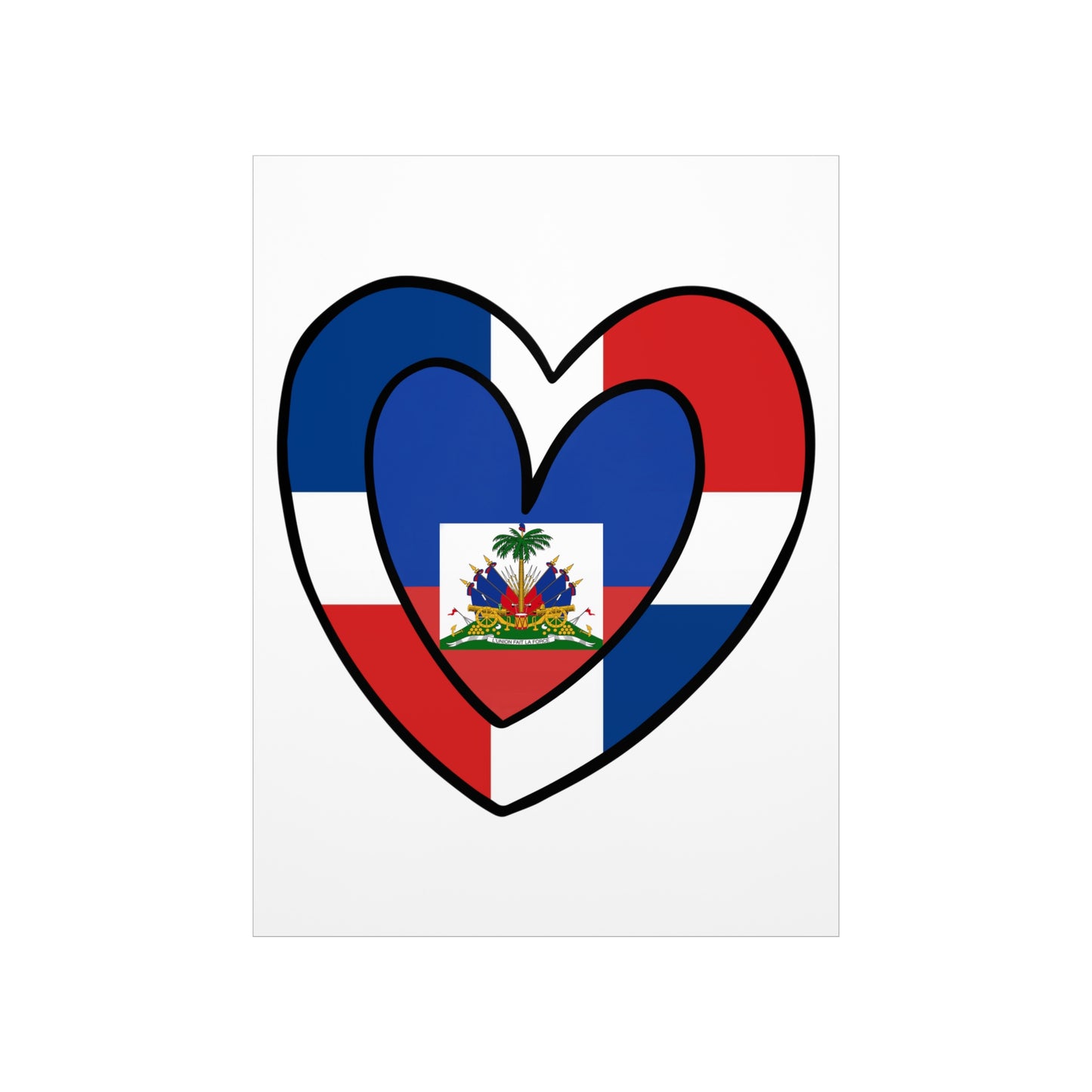 Dominican Haitian Flag Inner Heart DR Republic Haiti  Premium Matte Poster