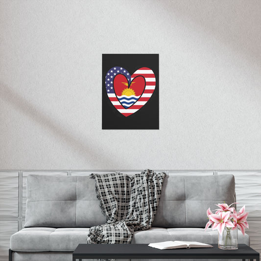 Kiribati American Heart Valentines Day Wedding Gift Half Micronesian USA Flag Premium Matte Poster