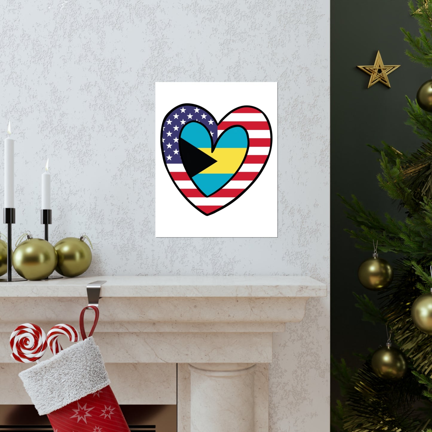 Bahamas American Heart Valentines Day Gift Half Bahamian USA Flag Premium Matte Poster