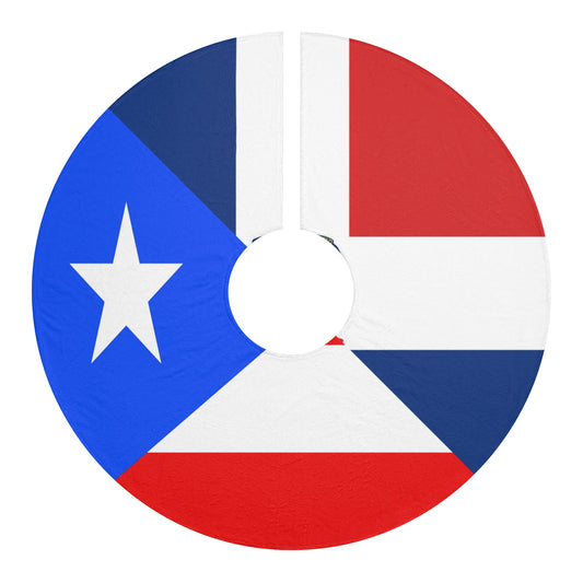 Puerto Rican Dominican Republic Flag Half PR DR Christmas Tree Skirt