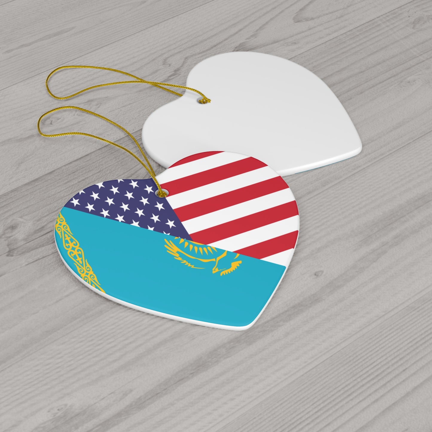 Kazakhstan American Flag USA Ceramic Ornament | Christmas Tree Ornaments