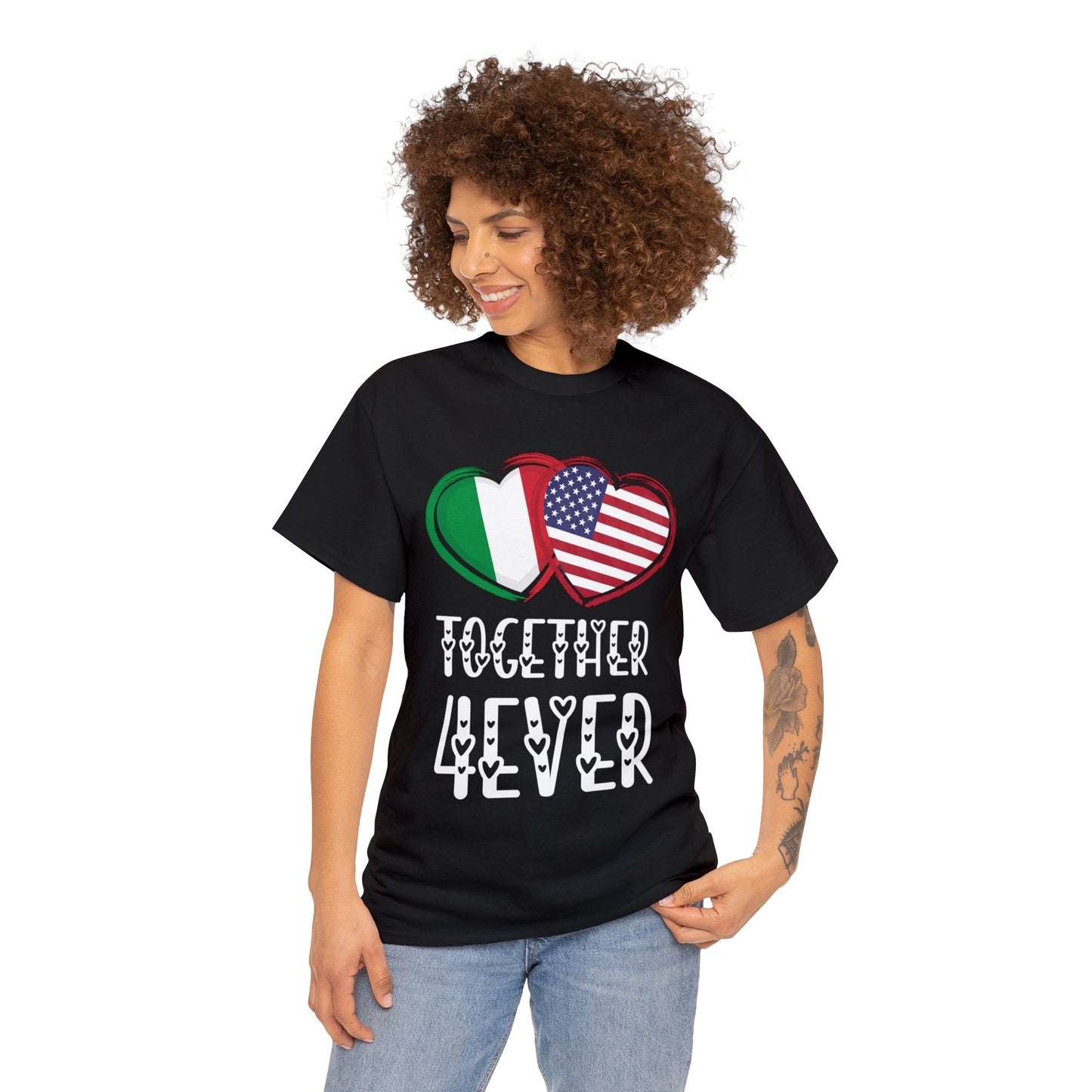 Italy USA Valentines Gift Flag Heart Italian American Together 4ever T-Shirt | Unisex Tee Shirt