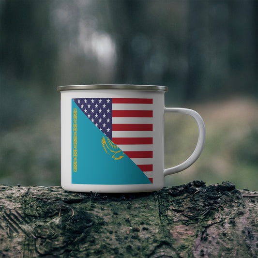 Kazakhstan American Flag USA 12oz Enamel Mug