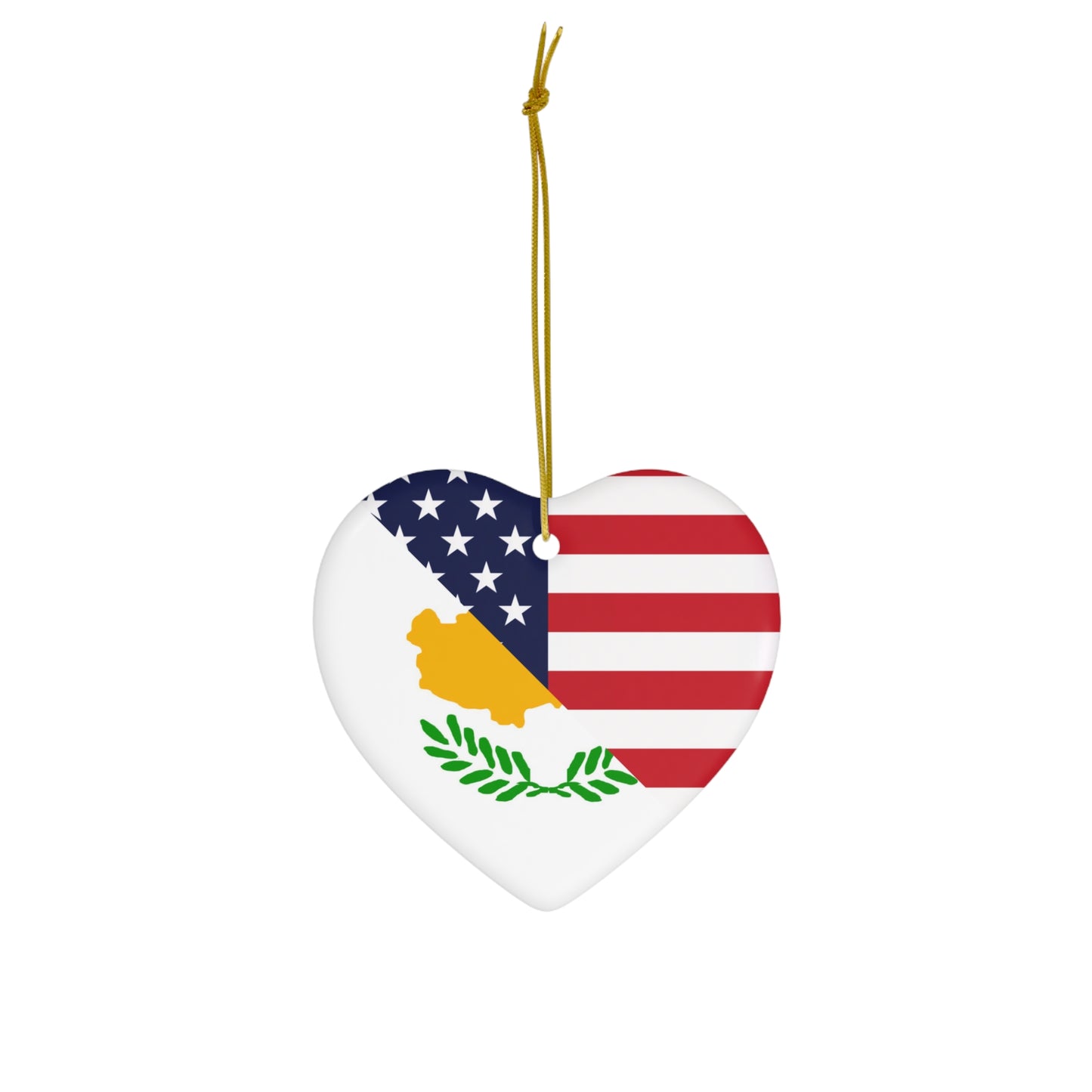 Cyprus American Flag Half USA Ceramic Ornament | Christmas Tree Ornaments