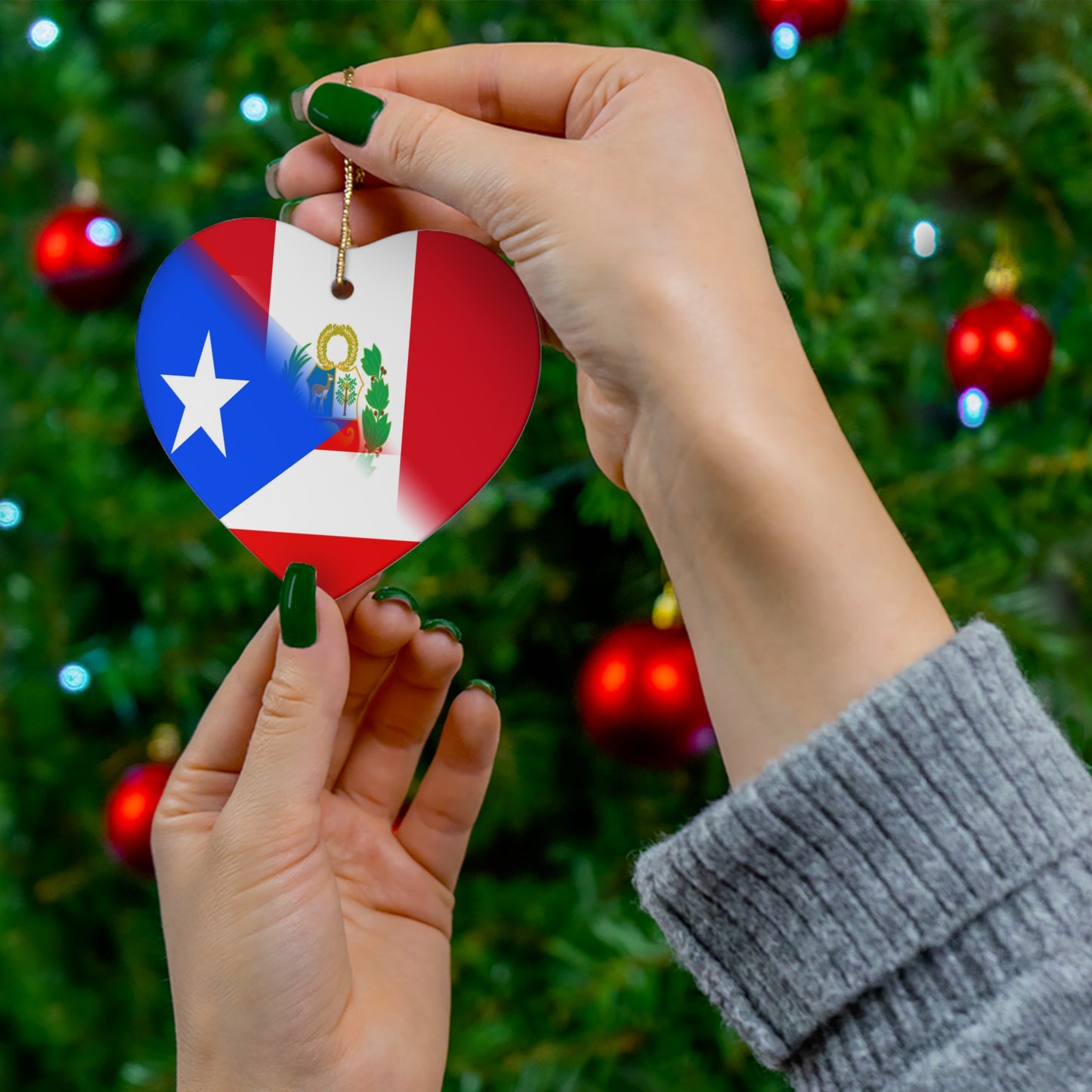 Puerto Rican Peruvian Flag PR Peru Ceramic Ornament | Christmas Tree Ornaments