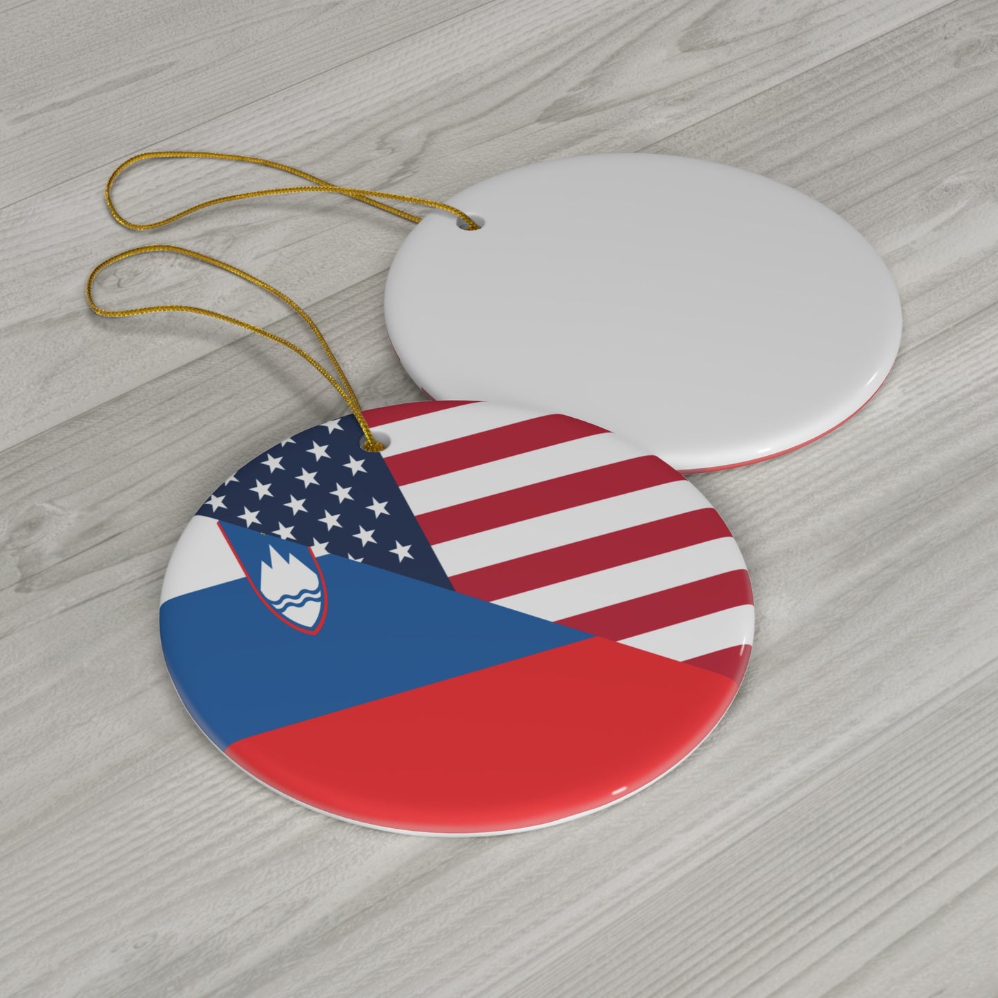 Slovenia American Flag Half Slovenian USA Ceramic Ornament | Christmas Tree Ornaments