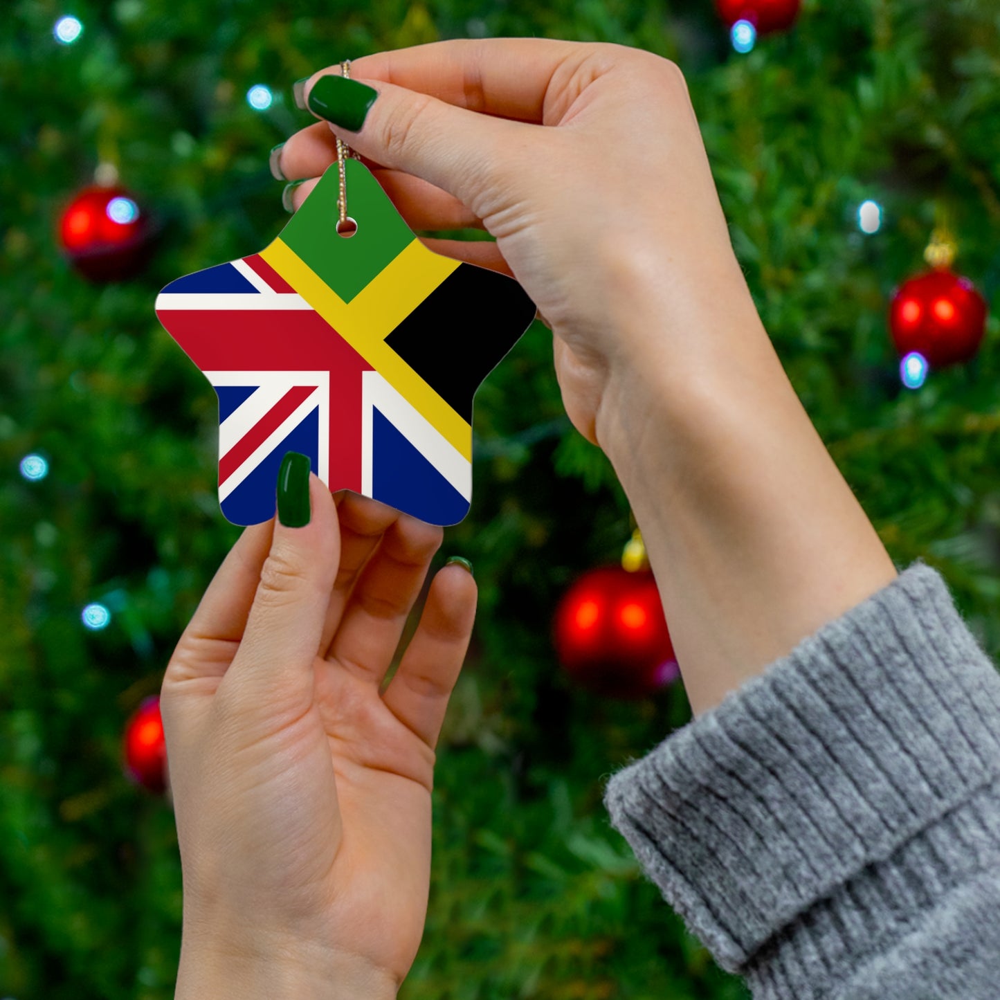 English Jamaican Flag | Half Jamaica England Flag Ceramic Ornament | Christmas Tree Ornaments