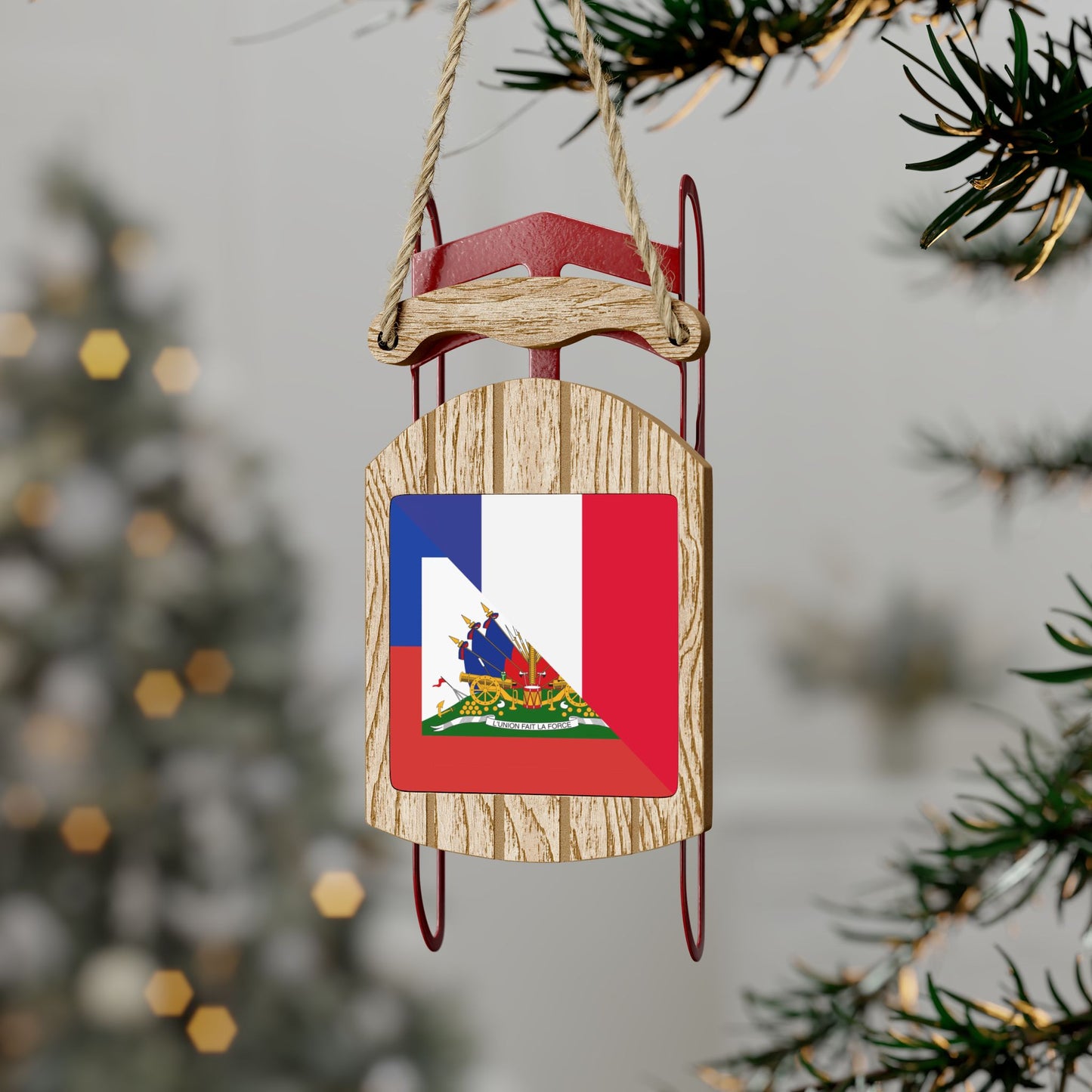 Haitian French Flag Half Haiti France Sled Ornament Christmas Tree Ornaments