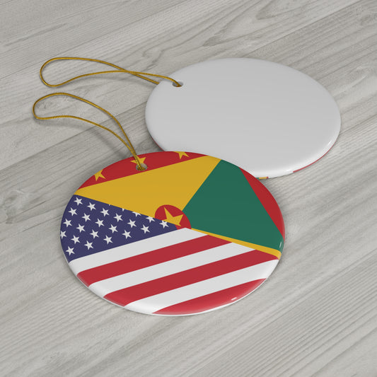 Grenadan American Flag Half Grenada USA Ceramic Ornament | Christmas Tree Ornaments