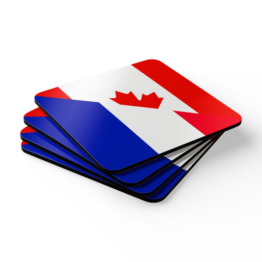 French Canadian Flag France Canada Corkwood Coaster Set