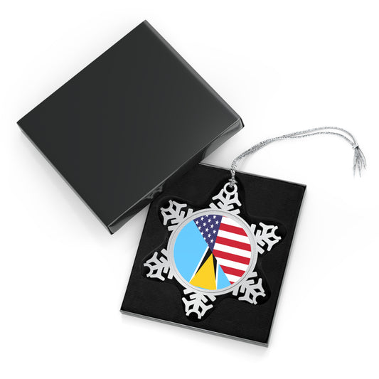 St Lucian American Flag St Lucia USA Pewter Snowflake Ornament