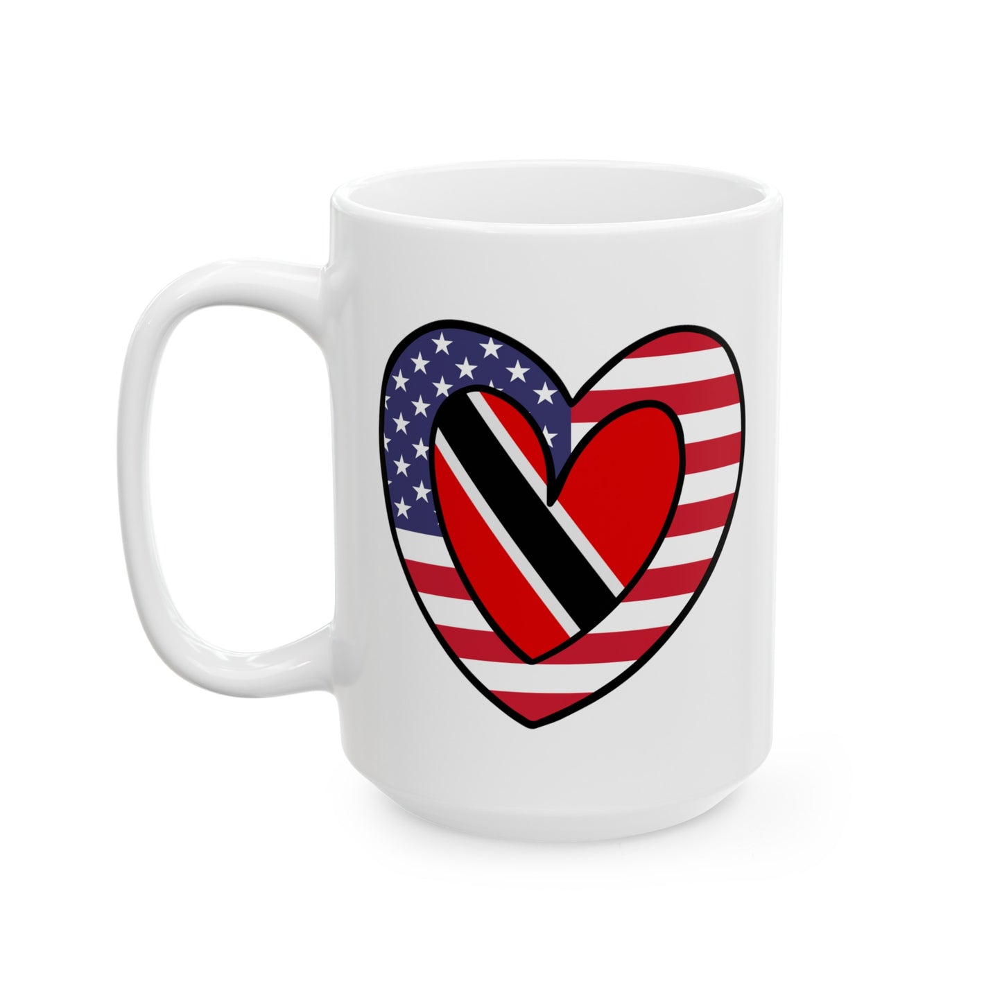 Trinidad Tobago American Heart Valentines Day Gift Half Trini USA Flag Ceramic Mug 11oz, 15oz Cup