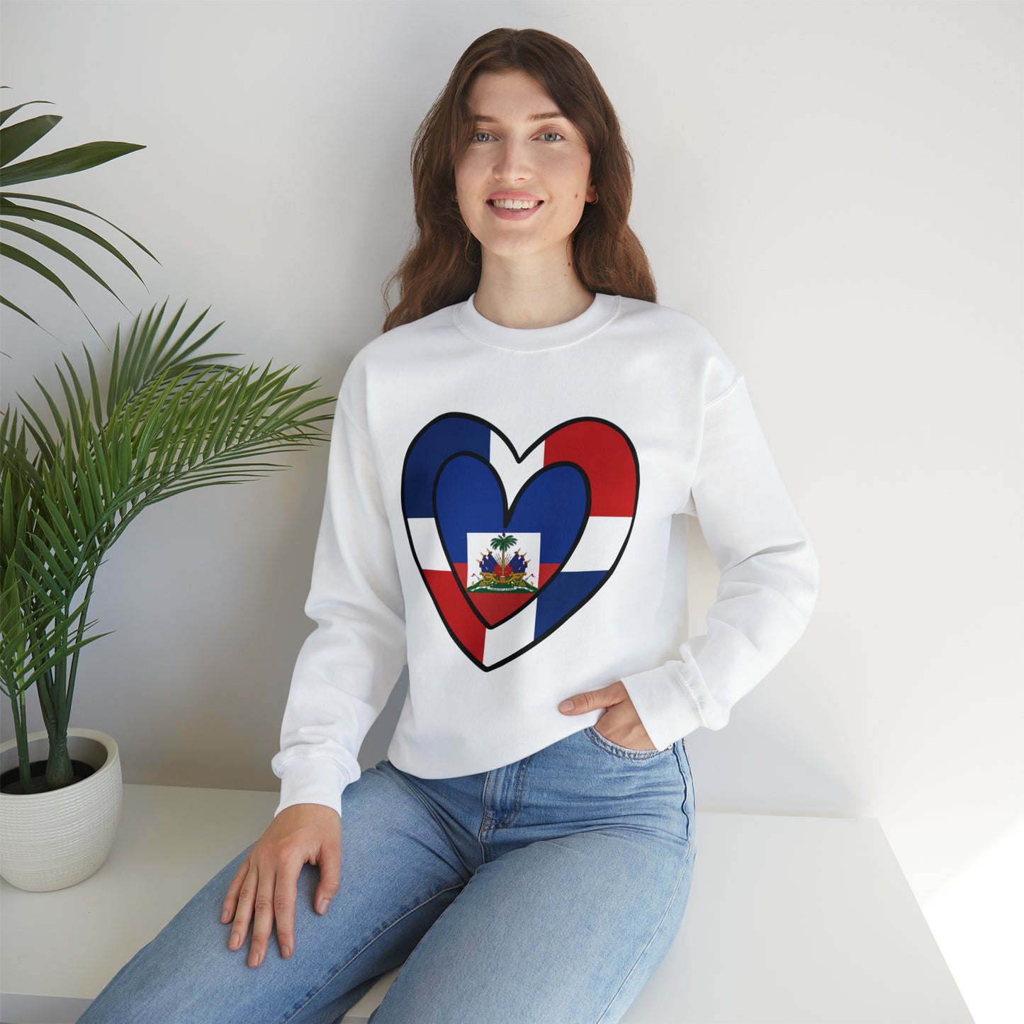 Dominican Haitian Flag Inner Heart DR Republic Haiti  Unisex Sweatshirt