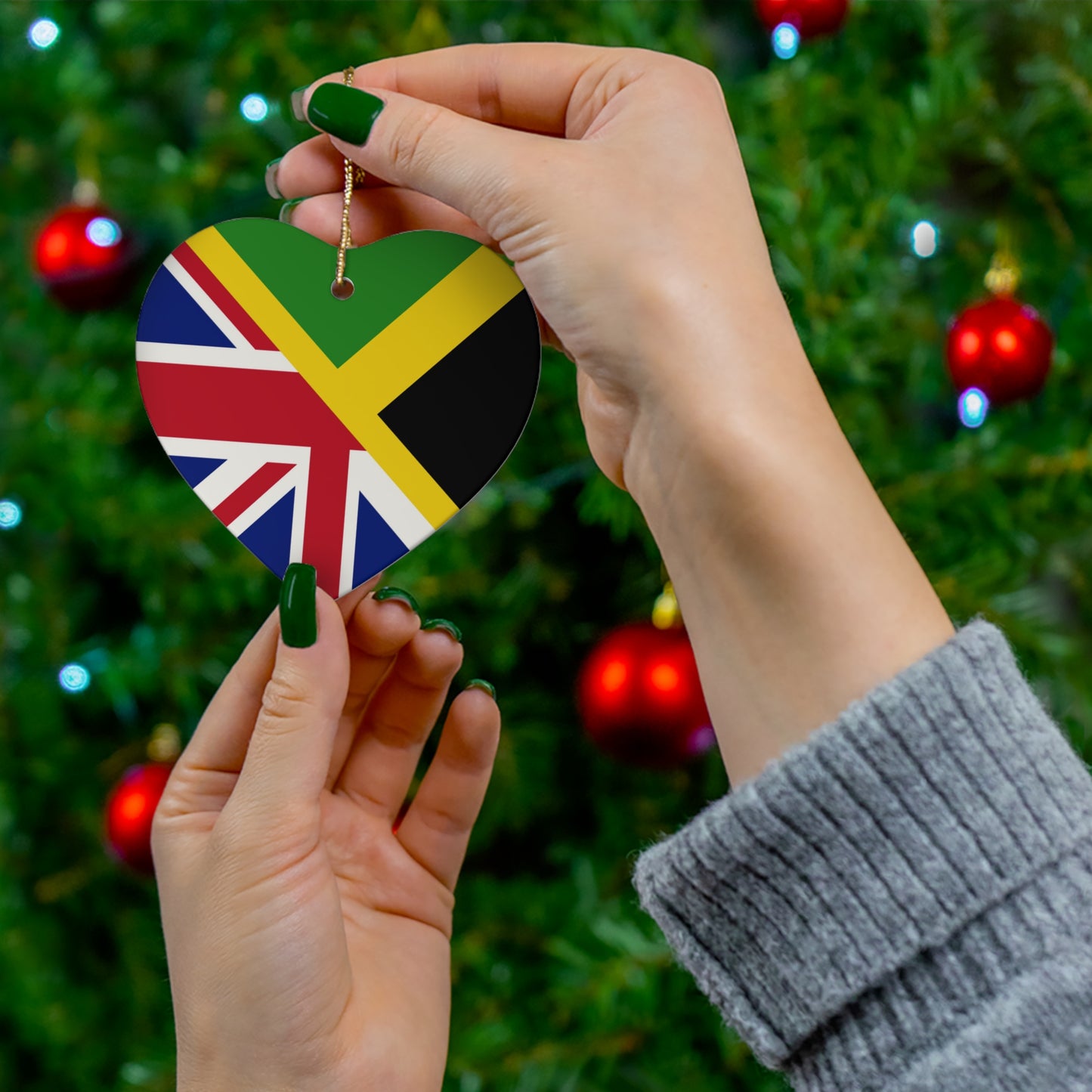 English Jamaican Flag | Half Jamaica England Flag Ceramic Ornament | Christmas Tree Ornaments