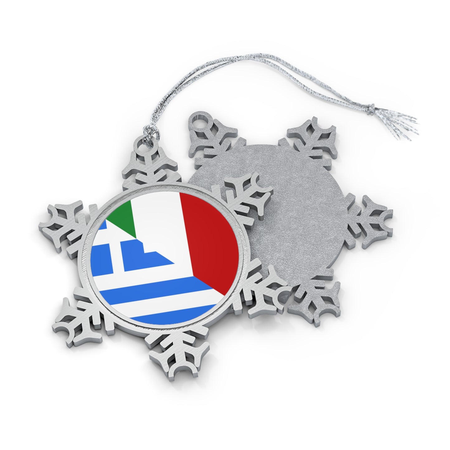 Greek Italian Flag Half Greece Italy Pewter Snowflake Ornament