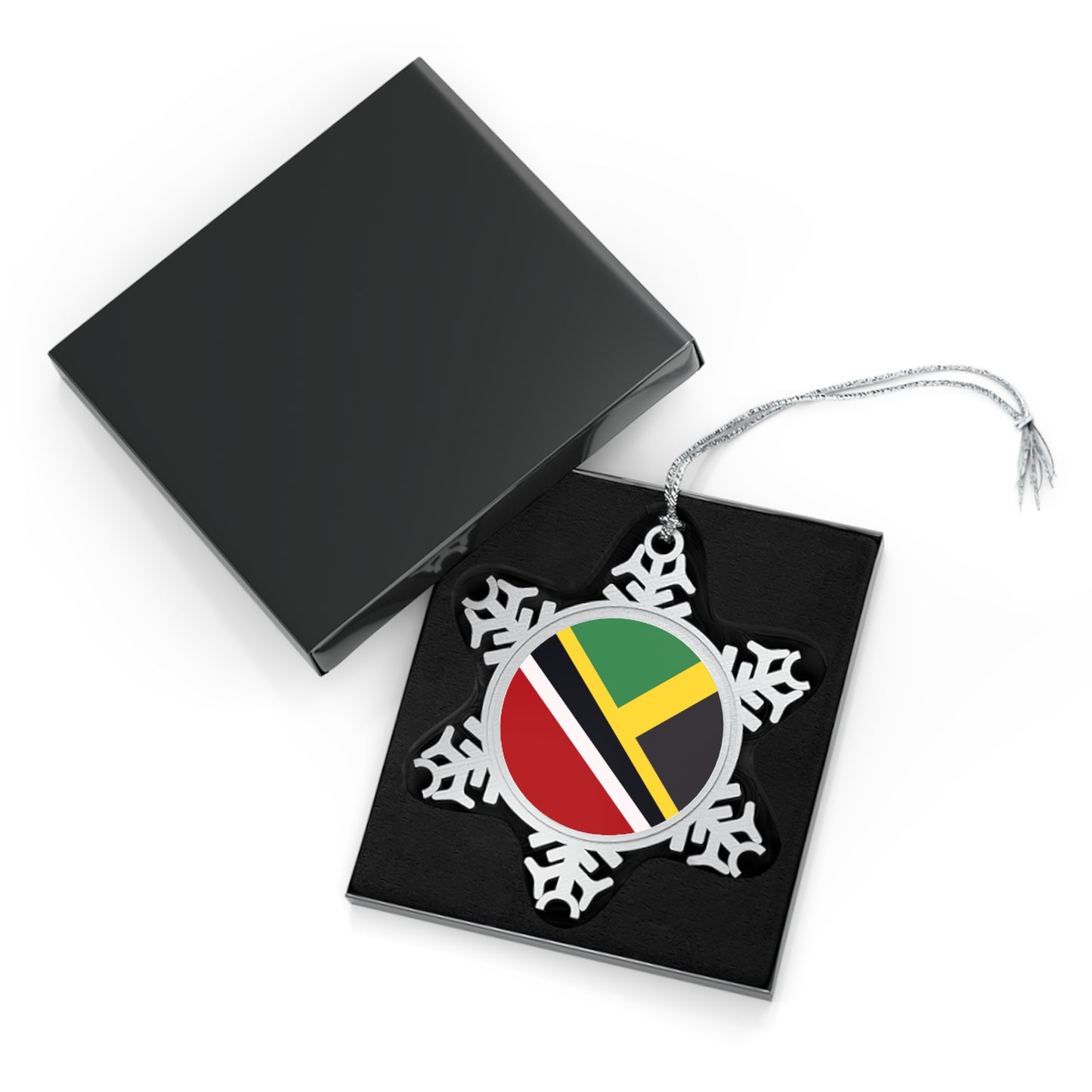 Trini Jamaican Flag | Trinidad Jamaica Flag Pewter Snowflake Ornament