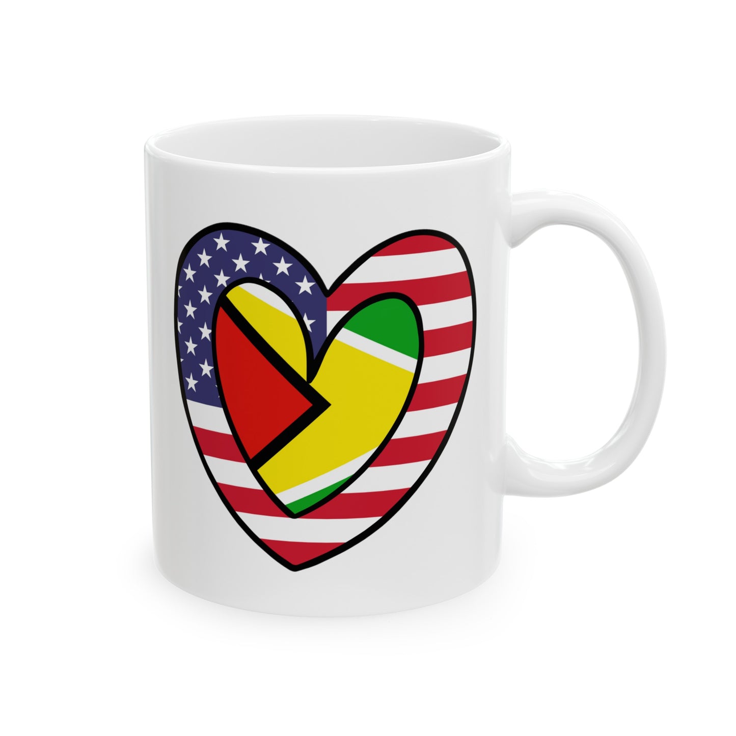 Guyanese American Heart Valentines Day Gift Half Guyana USA Flag Ceramic Mug 11oz, 15oz Cup