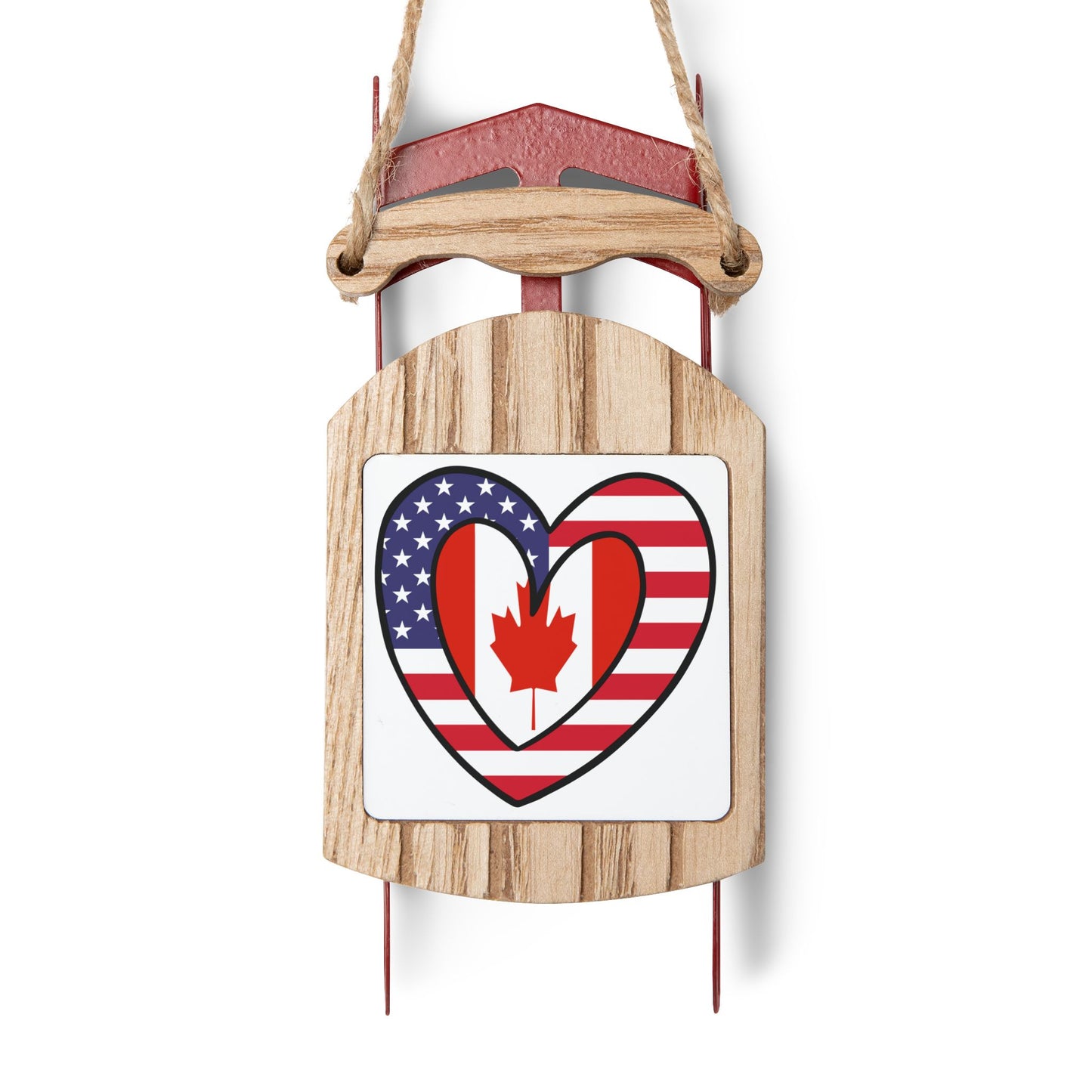 Canadian American Heart Gift Half Canada USA Flag Sled Ornament Christmas Tree Ornaments