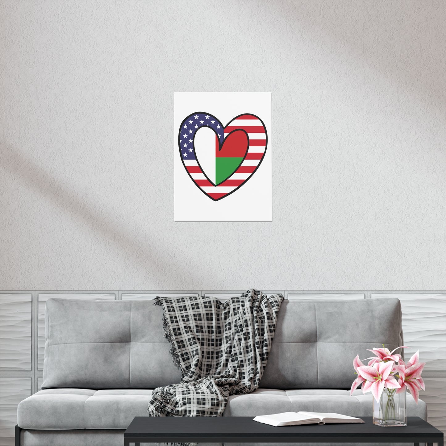 Madagascar American Heart Valentines Day Wedding Gift Half Madagascan USA Flag Premium Matte Poster