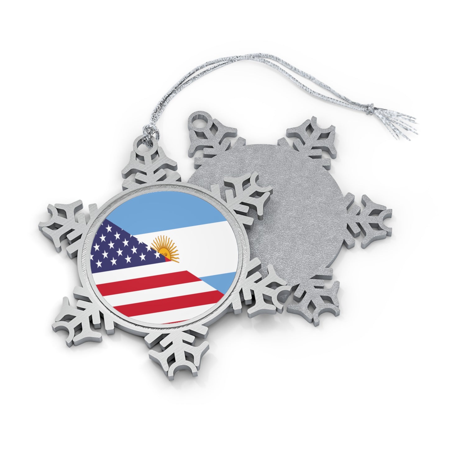 Argentina American Flag Argentinian USA Half Pewter Snowflake Ornament