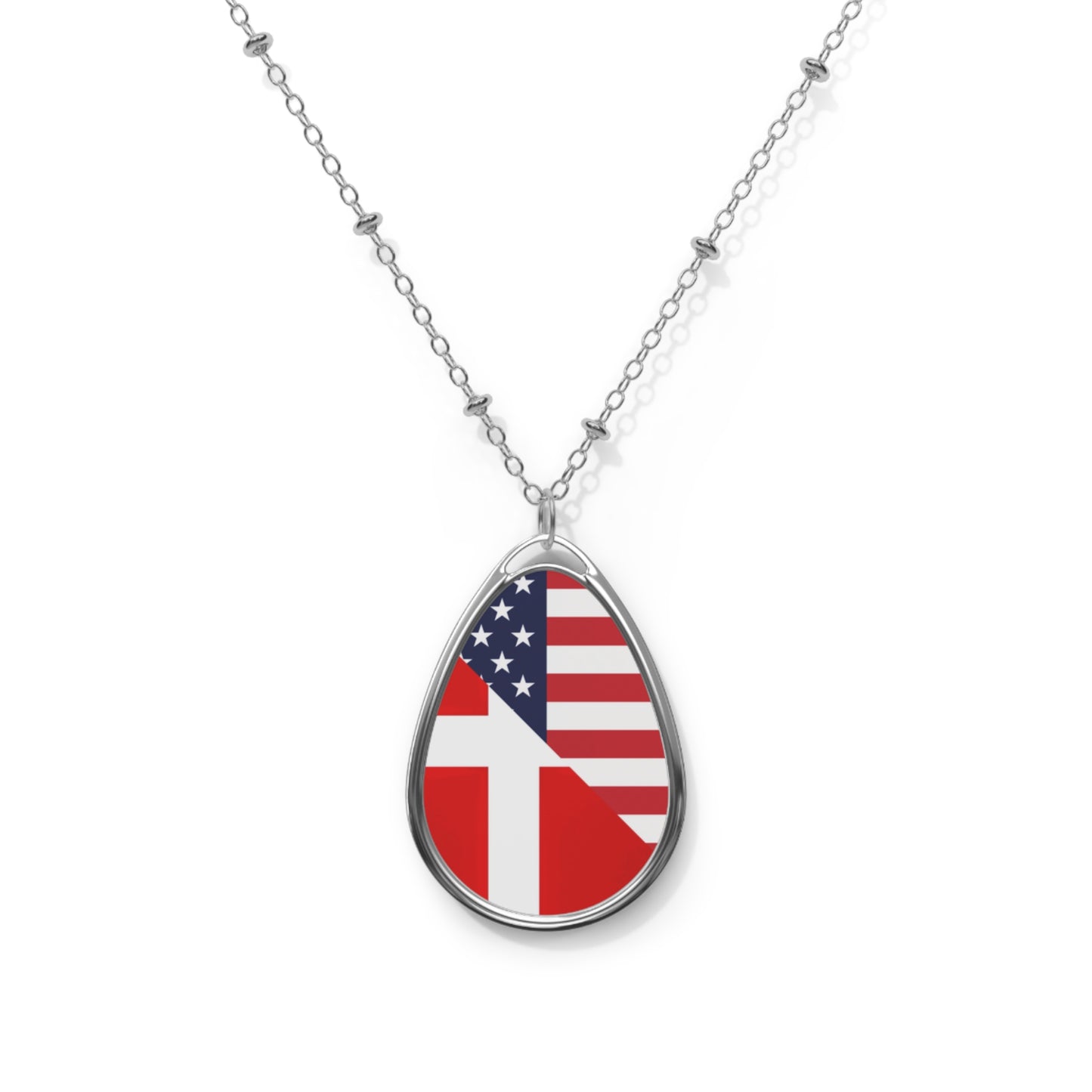 Denmark American Flag Danes Danish USA Oval Necklace One Size