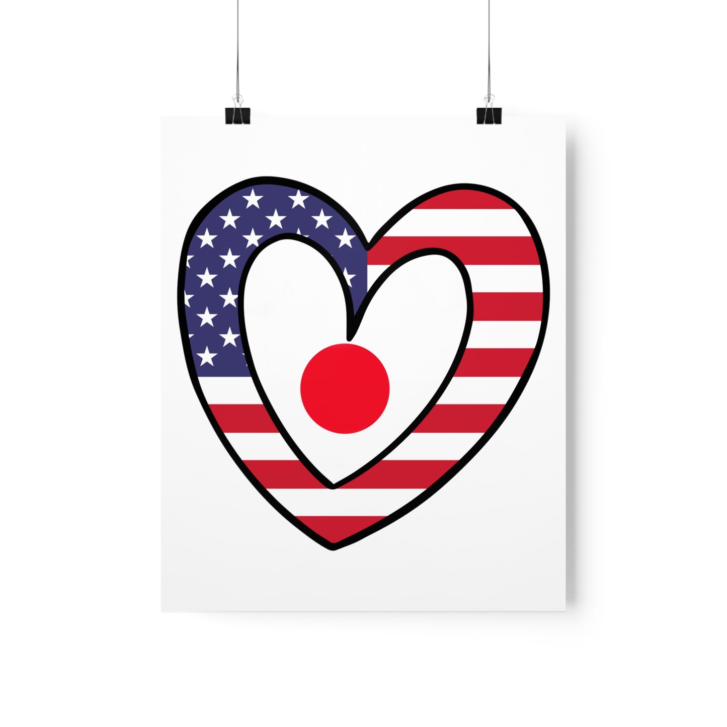 Japanese American Heart Valentines Day Gift Half Japan USA Flag Premium Matte Poster