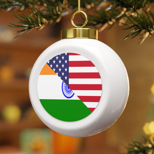 Indian American Flag Half India USA Christmas Tree Ball Ornament